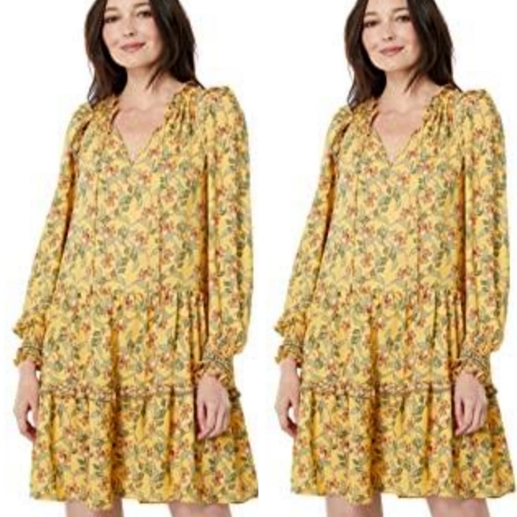 Max Studio Yellow Boho Cottagecore Tunic Dress Floral Lily Fields Size L - Picture 1 of 13